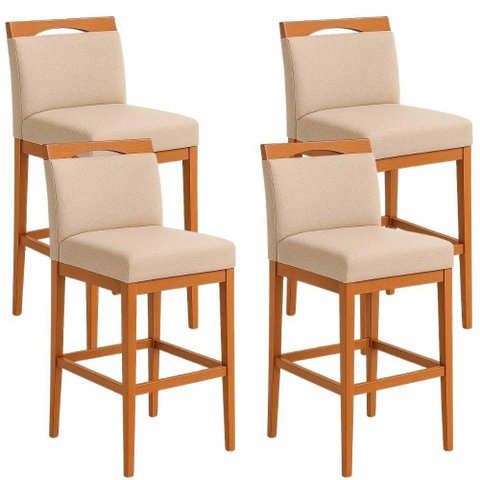 Kit 4 Banquetas Alta Cozinha Gourmet Conforto Linho:Linho Bege