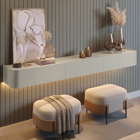 Aparador Suspenso 100% Mdf 3 Gavetas 180cm com Led Apolo