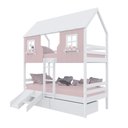 Ver imagem 2 de Beliche Casinha Encantada com 02 Gavetas Kit Escada/ Escorregador Madeira Maciça Rosa/ Branco