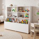 Ver imagem 1 de Estante Infantil Organizadora com Nichos e Baú para Brinquedos Livros e Decoração no Quarto - Branco