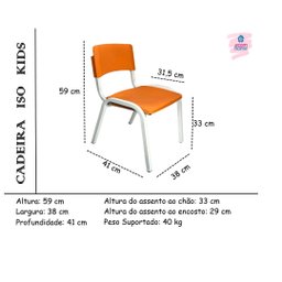 Kit 2 Cadeiras Infantil Iso Laranja Brinquedoteca Escolas Ecomhome - 8