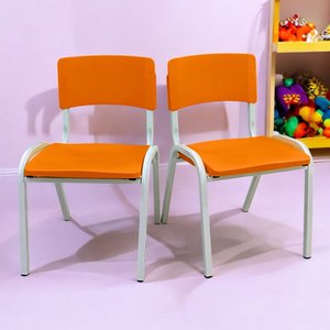 Kit 2 Cadeiras Infantil Iso Laranja Brinquedoteca Escolas Ecomhome