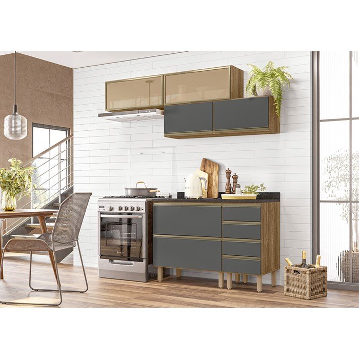 Cozinha Modulada 11 PÇs MDF Kali Carv/Chmb Nicioli