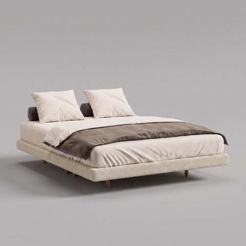 Cama Box King Osaka Flutuante Estilo Japonesa 193x203 Base Estofada Bouclê Bege - Desk Design