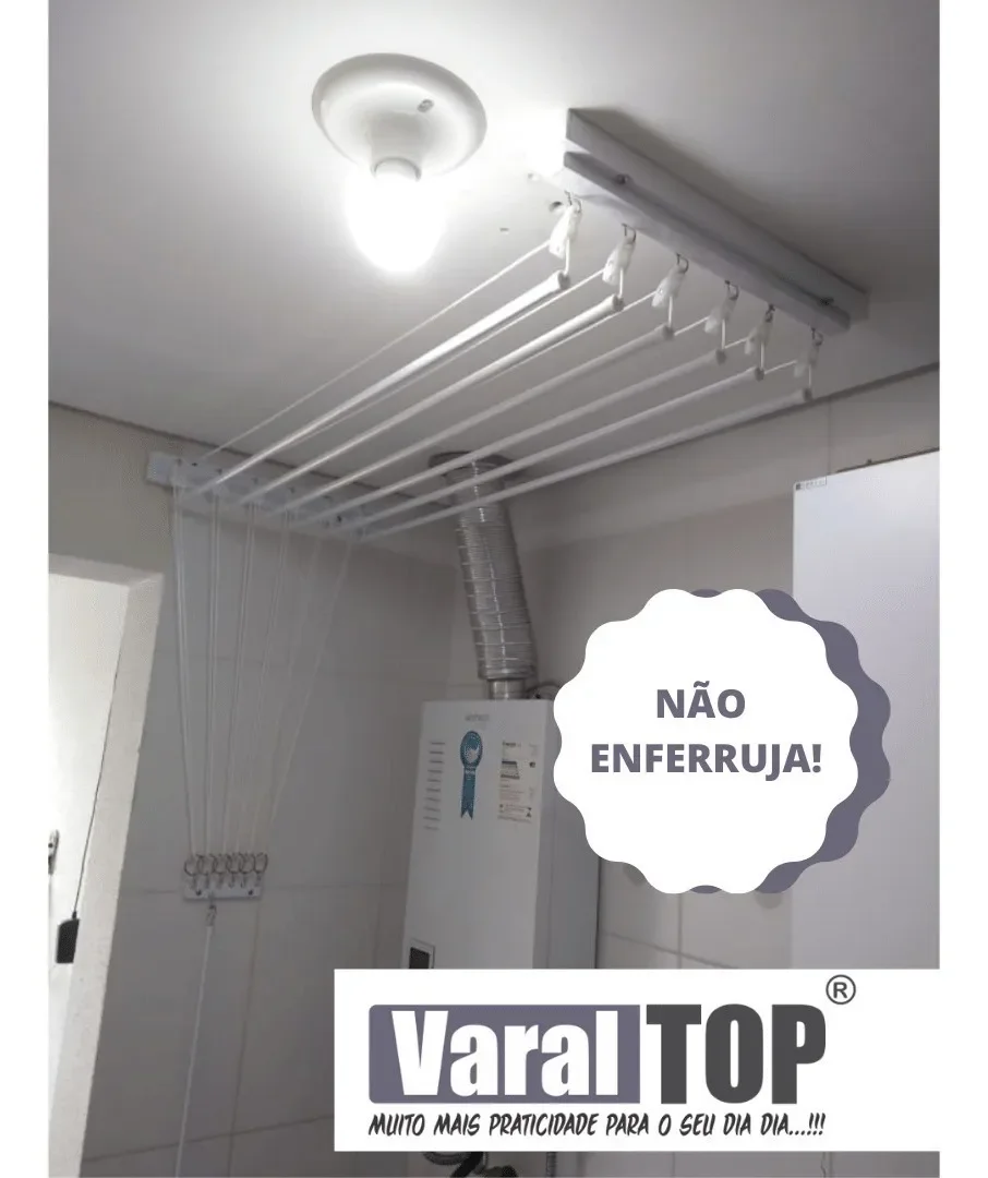 Varal De Teto Individual 180cm x 06 Varetas - Em Alumínio Branco - 4