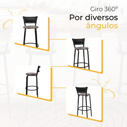 Banqueta para Bancada Banco Alto Junco Preto Balcão Cozinha Gourmet Bar Área de Lazer Piscina - 4