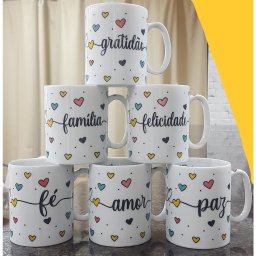 Jogo 6 Canecas 300ml Frases Motivacionais - Kit Porcelana - 2