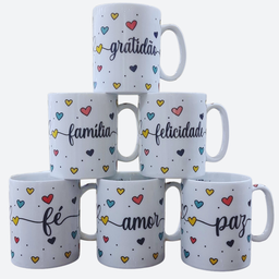 Jogo 6 Canecas 300ml Frases Motivacionais - Kit Porcelana - 1
