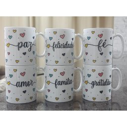 Jogo 6 Canecas 300ml Frases Motivacionais - Kit Porcelana - 3