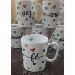 Jogo 6 Canecas 300ml Frases Motivacionais - Kit Porcelana - 8