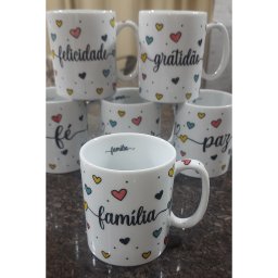 Jogo 6 Canecas 300ml Frases Motivacionais - Kit Porcelana - 6