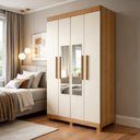 Ver imagem 1 de Guarda-Roupa Casal 4 Portas 2 Gavetas com Espelho 100% MDF Jandaia Off White/Cinamomo