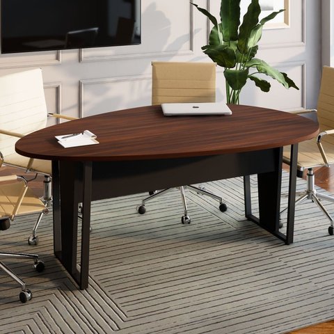 Mesa de Reunião para Escritório 180x110cm Orgânica com Pés em Metal Corporate F5 Marrom/Louro/Preto