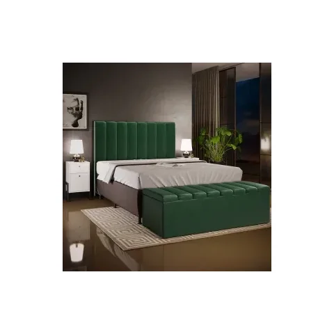 Kit Cabeceira Cama Box Casal King 195cm com Calçadeira Baú Dália W01 Couríssimo Verde Musgo - Lyam L