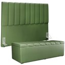 Ver imagem 1 de Kit Cabeceira Cama Box Casal King 195cm com Calçadeira Baú Dália W01 Couríssimo Verde Musgo - Lyam L