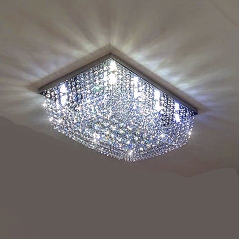 Lustre para Sala de Cristal Legítimo K9 Base Retangular em Inox 60x40 Cm