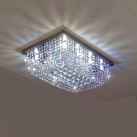 Lustre para Sala de Cristal Legítimo K9 Base Retangular em Inox 60x40 Cm