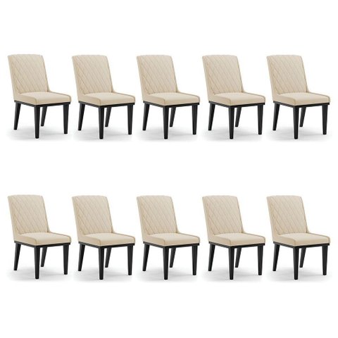 Cadeira Sala de Jantar Base Madeira Preto Kit 10 Sofia Suede Bege D03 - D'Rossi