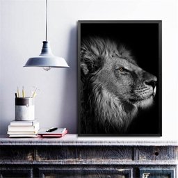Quadro Foto Leão - Preto e Branco 45x34cm - com Vidro:madeira Preta - 2