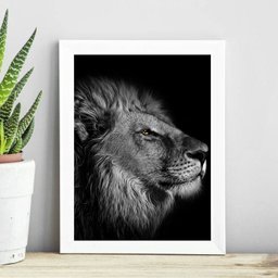 Quadro Foto Leão - Preto e Branco 45x34cm - com Vidro:madeira Preta - 1