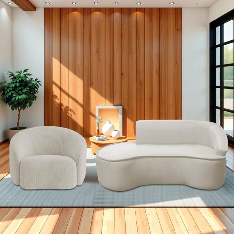 Kit Divã Recamier Orgânico Marrocos 160cm Lado Esquerdo e 1 Poltronas Amore Linho