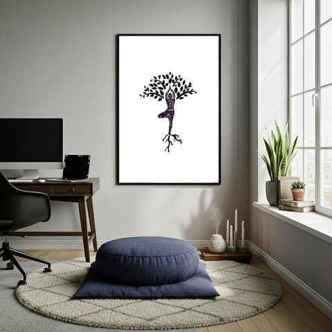 Quadro Decorativo Yoga Natural Minimalista - 70x50cm:moldura Preta