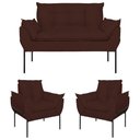 Ver imagem 1 de Kit 02 Poltronas + Namoradeira Pé Metal Preto Recepção Sala Cor:marrom