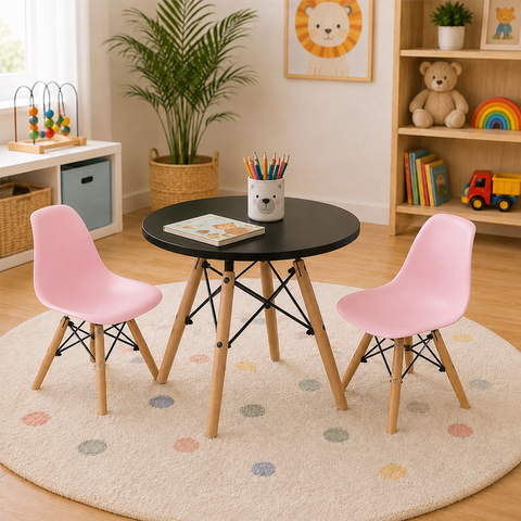 Kit Mesa Infantil Eames 60cm e 2 Cadeiras Polipropileno Eames La Mobilia: Espaço Kids Rosa