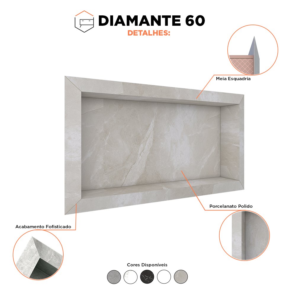 Nicho Para Banheiro Diamante em Porcelanato Polido 60x30 Bege - Cozimax - 4
