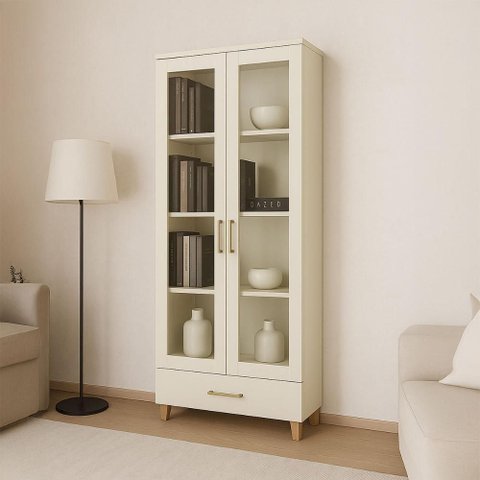 Cristaleira Duas Portas de Vidro 77 Cm Dalla Costa 100% Mdf Cor:off White