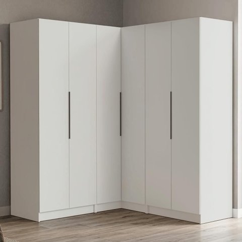 Guarda-roupa Modulado de Canto 350 Cm 6 Portas 4 Gavetas Branco Neo Madesa 01