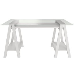 Mesa para Escritório Escrivaninha Home Office Tampo de Vidro 150x75 Cristal A02 Branco - Lyam Decor - 3