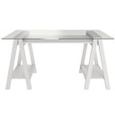 Ver imagem 3 de Mesa para Escritório Escrivaninha Home Office Tampo de Vidro 150x75 Cristal A02 Branco - Lyam Decor