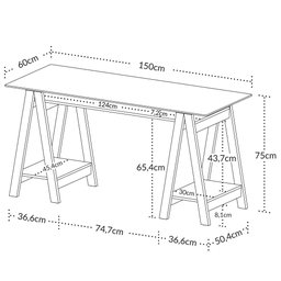 Mesa para Escritório Escrivaninha Home Office Tampo de Vidro 150x75 Cristal A02 Branco - Lyam Decor - 5