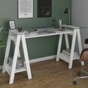 Ver imagem 2 de Mesa para Escritório Escrivaninha Home Office Tampo de Vidro 150x75 Cristal A02 Branco - Lyam Decor