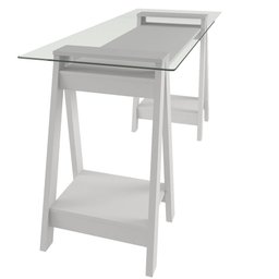 Mesa para Escritório Escrivaninha Home Office Tampo de Vidro 150x75 Cristal A02 Branco - Lyam Decor - 4