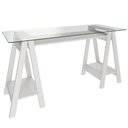 Ver imagem 1 de Mesa para Escritório Escrivaninha Home Office Tampo de Vidro 150x75 Cristal A02 Branco - Lyam Decor