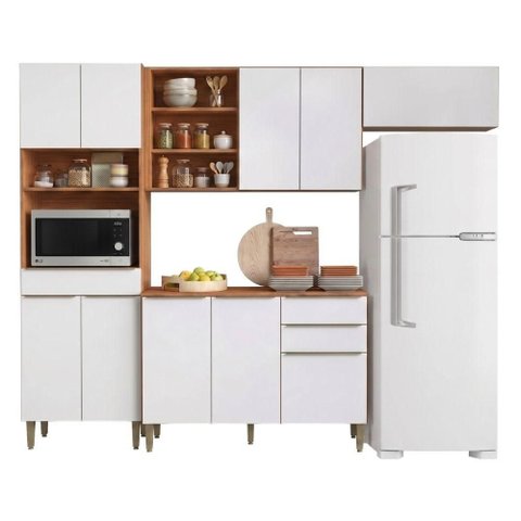 Cozinha Completa Clara 10 Portas 3 Gavetas MDF 250,5cm Amadeirado Aramóveis