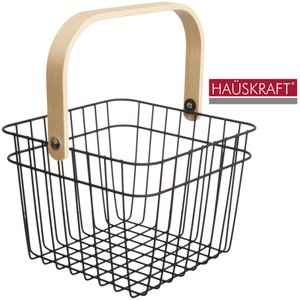 Cesto Organizador Multiuso Quadrado em Metal Alça Bambu 17cm - Hauskraft