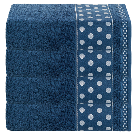 Kit 4 Toalhas de Banho 100% Algodão 1,50m X 75cm Alta Absorção Bordada Premium:azul Marinho