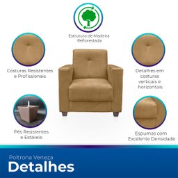 Kit Poltrona Cadeira para Sala Confortável Reforçada Veneza Suede - 3