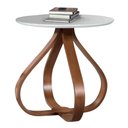 Ver imagem 5 de Kit Mesa Lateral Cebola Redondo Vidro MDF Pé Madeira Castanho 50cm Laca Branco