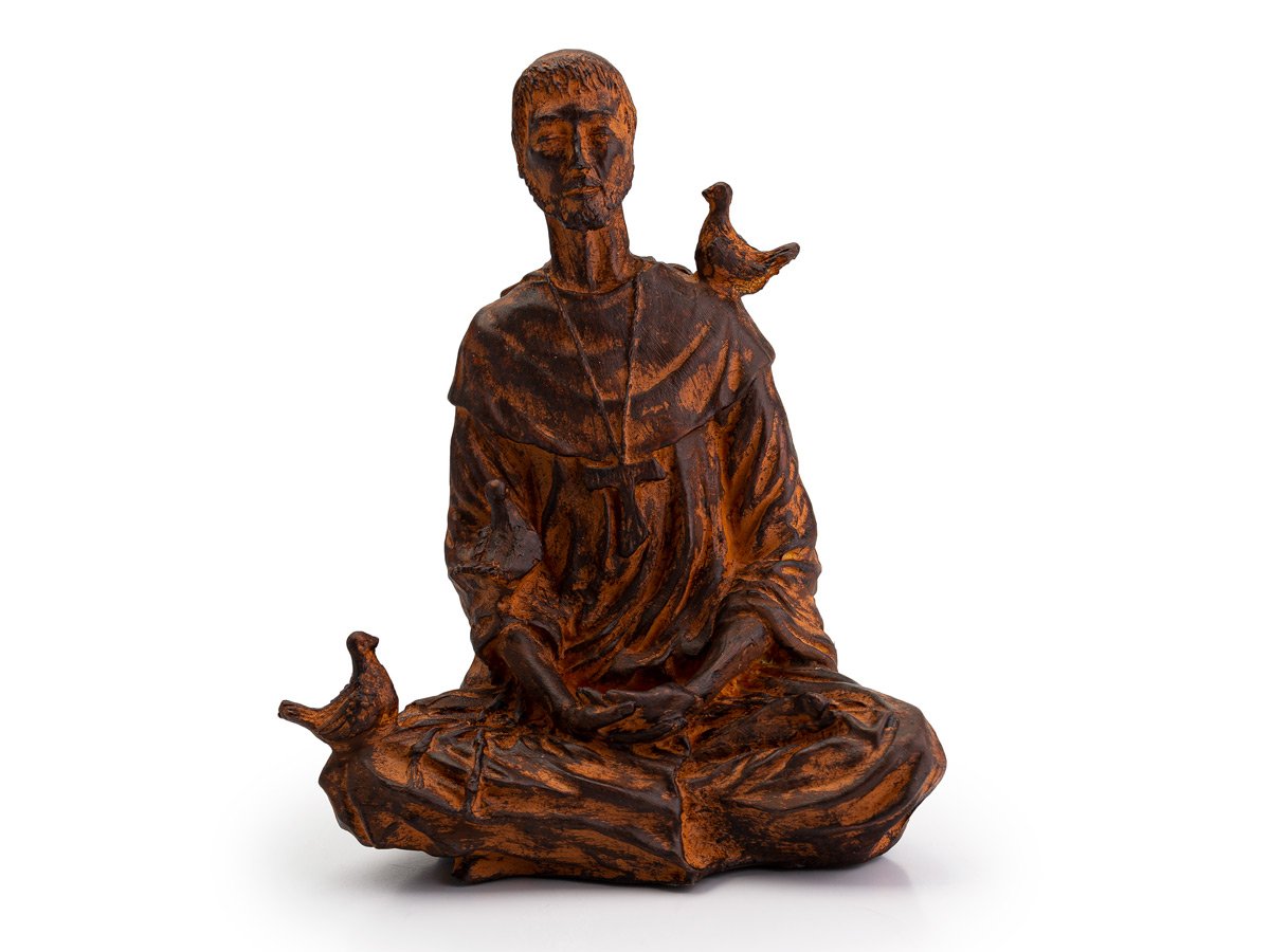 Imagem de São Francisco de Assis meditando resina 20 cm - 1