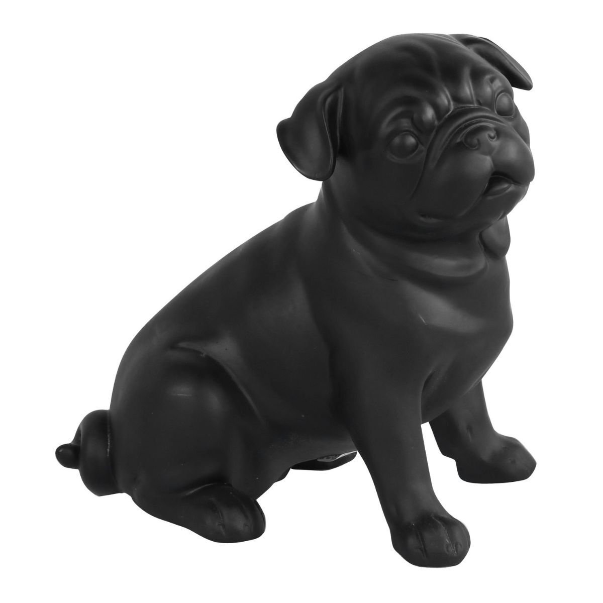 Escultura de cachorro da raça Pug, na cor preta e em material Poliresina