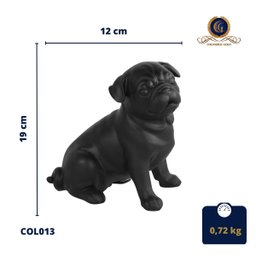 Escultura de cachorro da raça Pug, na cor preta e em material Poliresina - 2