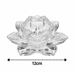 Porta Velas Castiçal Flor de Lotus Vidro Transparente Luxo - Tuut - 5