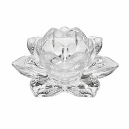 Porta Velas Castiçal Flor de Lotus Vidro Transparente Luxo - Tuut - 1