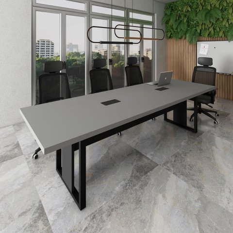 Mesa de Reunião 2,70m X 0,90m 2 Cx de Tomadas Pés Metal F5