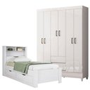 Ver imagem 1 de Guarda Roupa Casal Fit 6 Portas de Bater 2 Gavetas MDP com Pés e Cama Solteiro Branco Brilho Santos