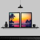 Ver imagem 2 de Kit 2 Quadros Praia Por Do Sol 24x18cm - com vidro:Madeira preta